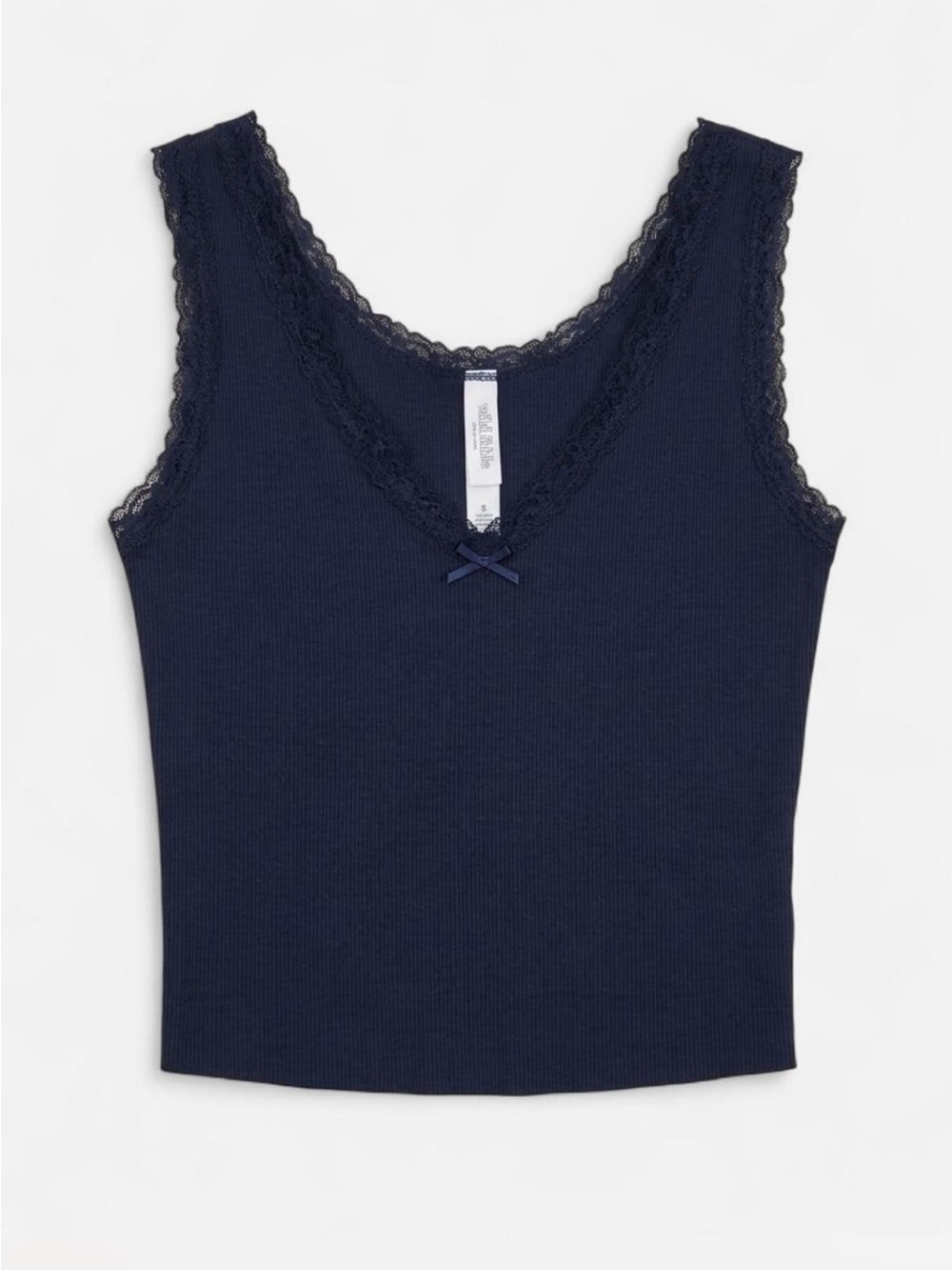 Lace-Trim Ribbed Tank Top - Navy
